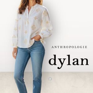 Dylan x Anthropologie Yellow Floral Eyelet Cotton Peasant Blouse Top Women’s S